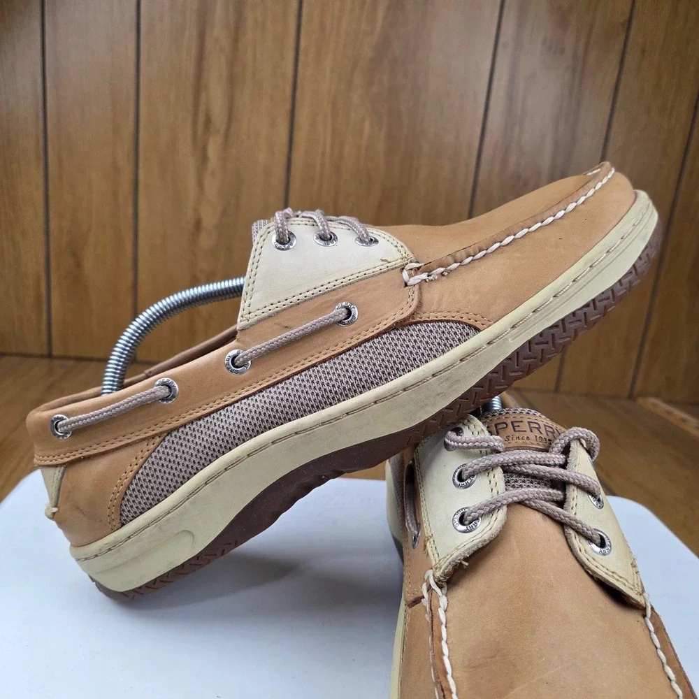 Sperry Top-Sider Mens Billfish 3-Eye Boat Shoes Tan Leather Mesh 0799023 10M